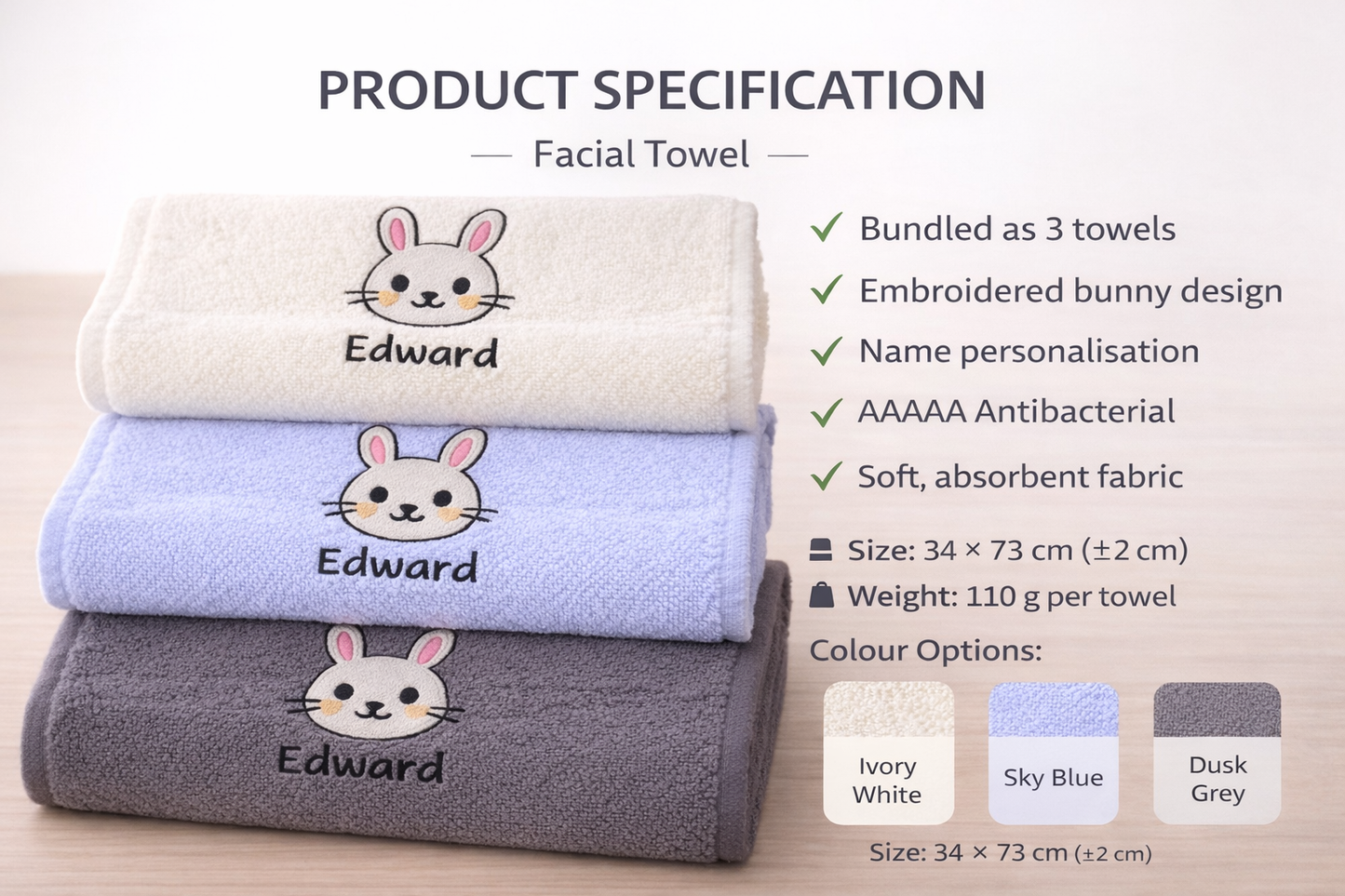 Personalised Bunny Name Towels