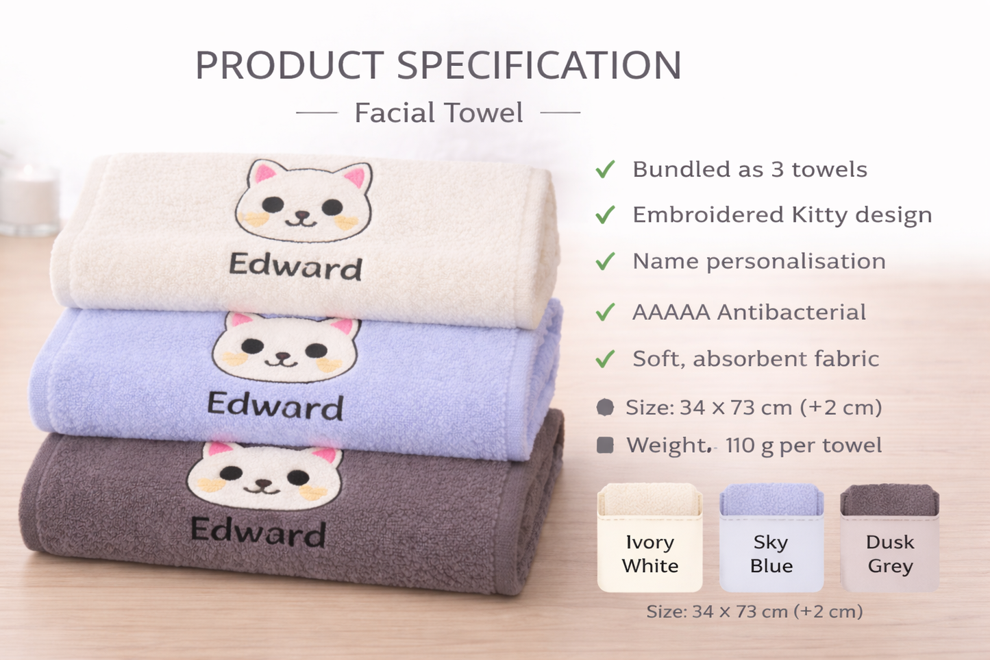Personalised Kitty Name Towels